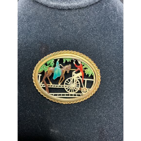 Depose France Brooch Carved Celluloid Pin Horse Equestrian  Depose France Vintage Celluloid Brooch